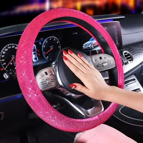 Motor Trend Synth Leather Steering Wheel Cover – Comfort Grip, Blue Stitching, Standard Size